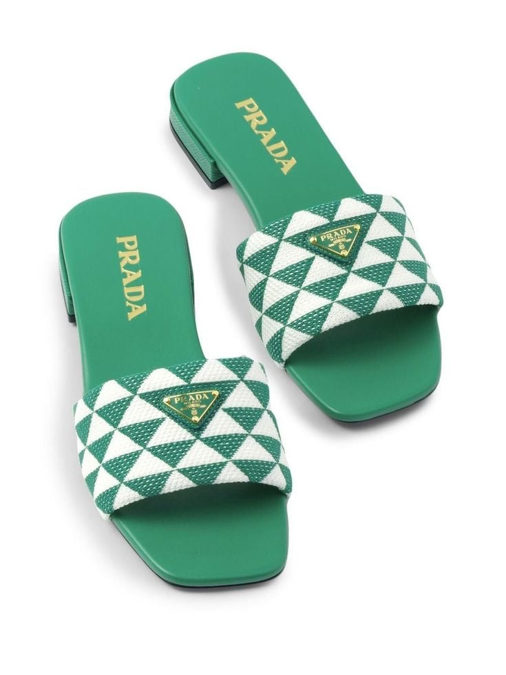 Prada embroidered slides