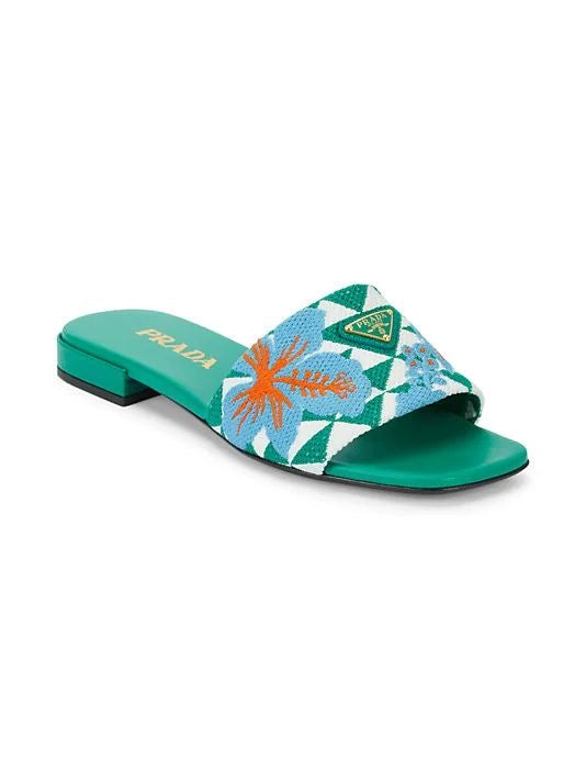 Prada embroidered slides