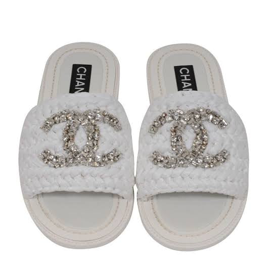 Chanel raffia slides