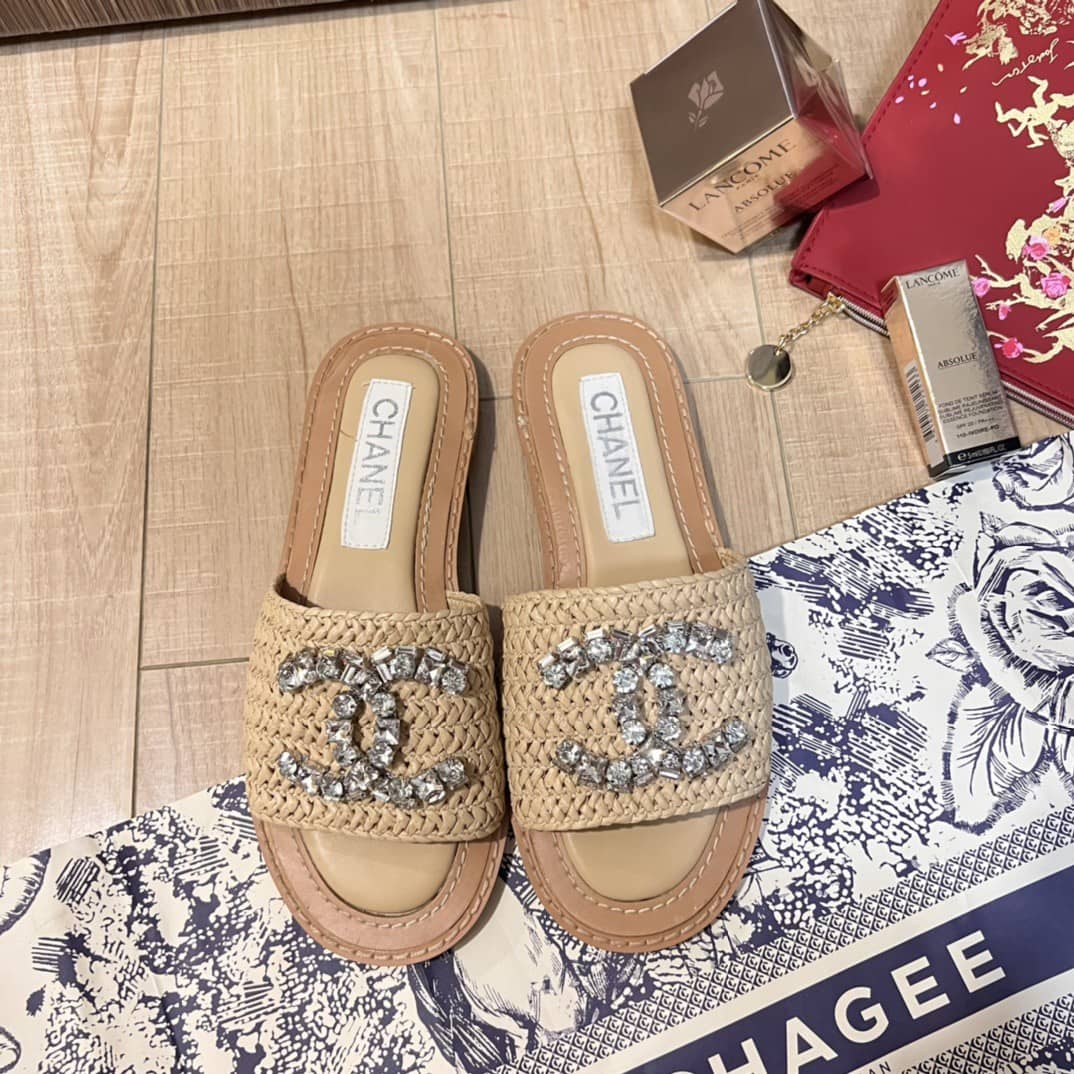 Chanel raffia slides