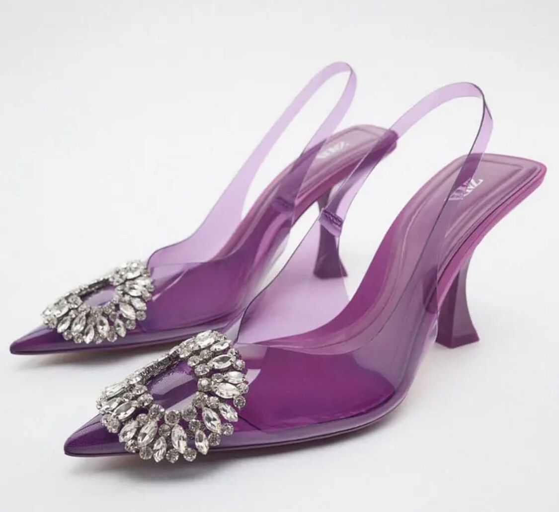 Zara Embellished Vinyl Heels